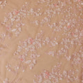 Peach Premium wedding nylon tulle fabric with same tone, beige embroidery, applique work, bead work and sequins in floral design-D7916
