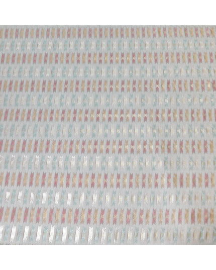 قماش شيفون من الحرير الخالص باللون الرمادي الداكن مع لوريكس معدني متعدد الألوان بتصميم تجريدي - D10040