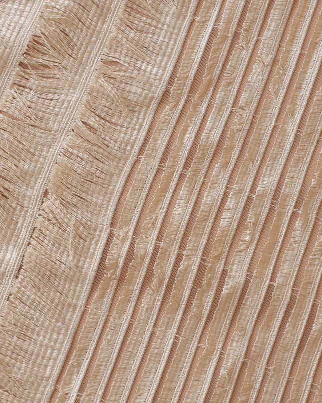 Gold fancy nylon tulle fabric with same tone embroidery in stripe design-D9185 Regal Fabrics