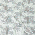 Vista green premium pure silk chiffon fabric with silver, baby blue and copper metallic lurex in floral design-D11500