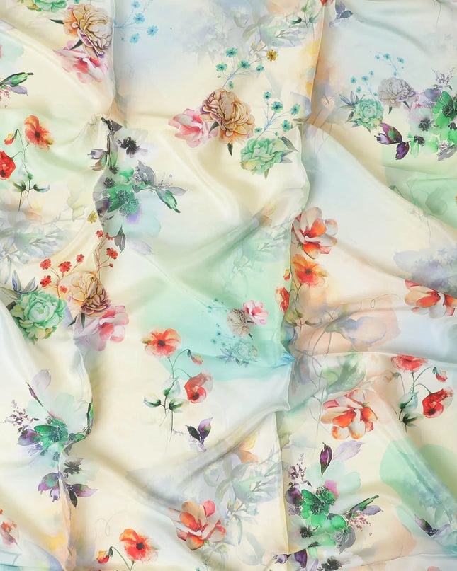 Navajo yellow synthetic crepe fabric with multicolor print in floral design-D10021 Regal Fabrics
