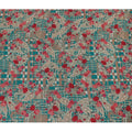 Teal green synthetic crepe fabric with multicolor print having stone work in floral design-D15293 - Regal Fabrics