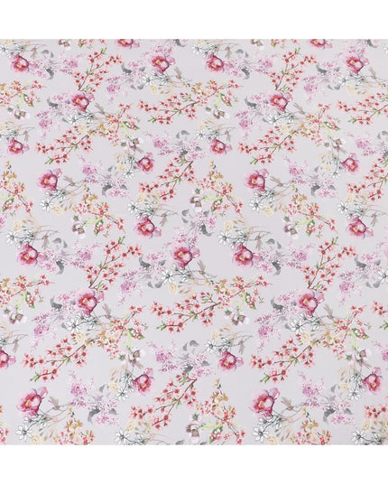 Light thistle purple viscose fabric with multicolor print in floral design-D12260