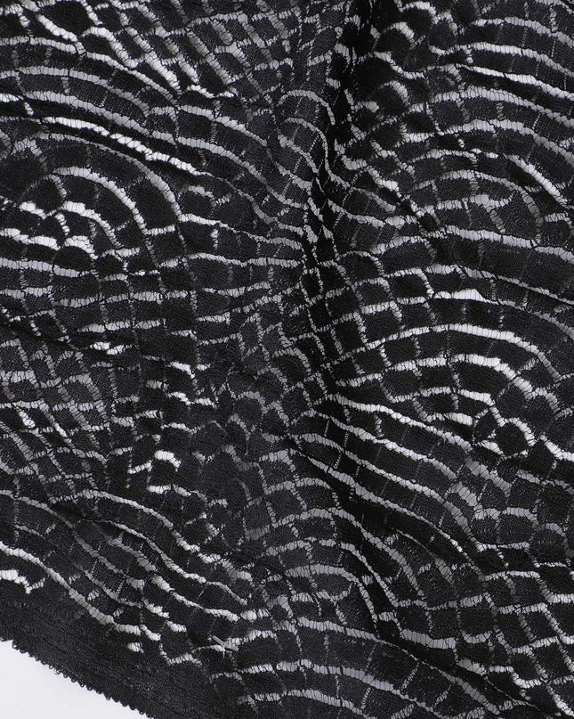 Black lace fabric with same tone embroidery in fancy design-D11791