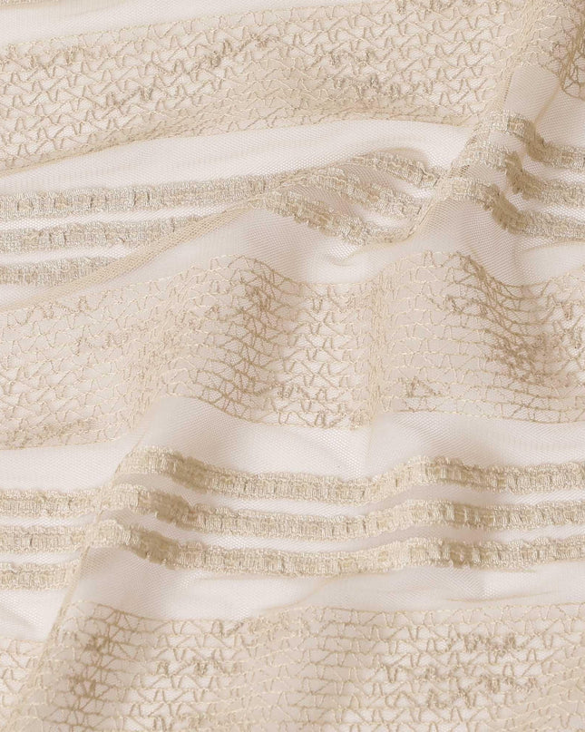Gold nylon tulle fabric with same tone embroidery and sequins in stripe design-D6681 Regal Fabrics