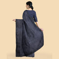Indigo blue net saree with same colour sequence in abstract design. Blouse piece in same colour-D12731