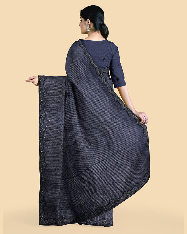 ساري شبكي أزرق نيلي بنفس تسلسل الألوان في تصميم تجريدي. قطعة بلوزة بنفس اللون-D12731