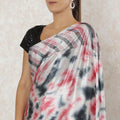 Pearl white Premium Pure silk satin saree with tie and die multicolor print having stone work in batik design-D12567