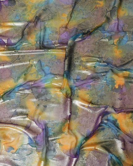 قماش شيفون حريري نقي فاخر متعدد الألوان مع لوريكس معدني ذهبي بتصميم زهور-D9280