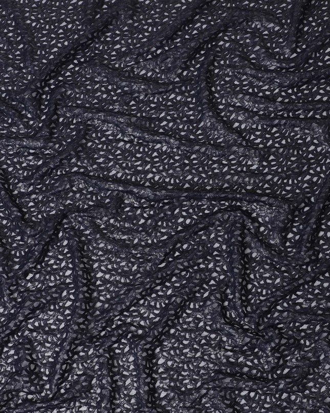 Navy blue nylon tulle fabric with same tone embroidery in fancy design-D11795 Regal Fabrics