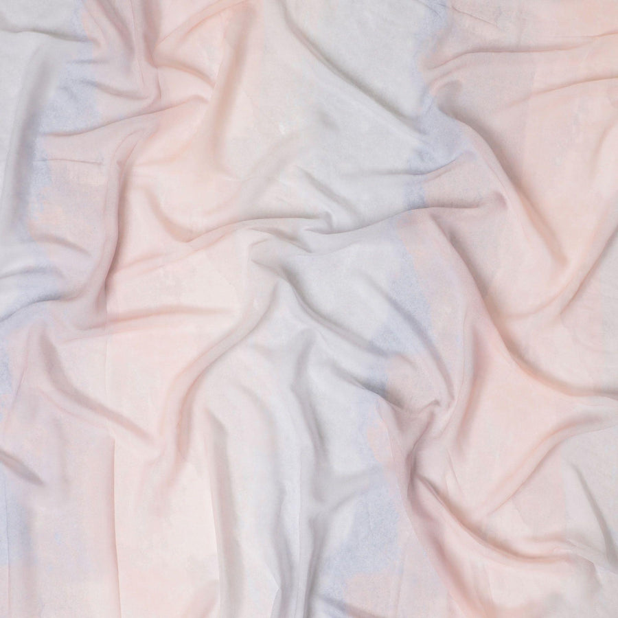 قماش جورجيت صناعي وردي فاتح مع طباعة باللون الأزرق الفاتح بتصميم تجريدي-D10299