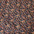 Navy blue Premium Spanish 100% cotton lawn fabric with sea green, peach and white print in floral design-D9238