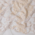 Cream nylon tulle fabric with same tone embroidery and sequins in fancy design-D11700