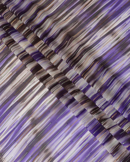 Blue premium pure silk chiffon fabric with gold and silver metallic lurex in stripe design-D13980