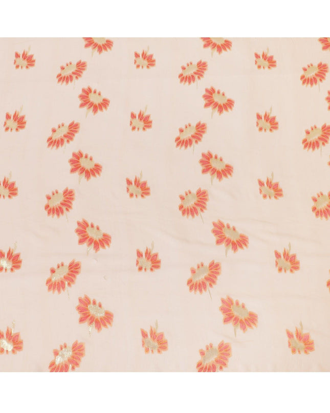 Light peach Premium pure silk chiffon fabric with peach viscose having gold metallic lurex in floral design-D14233
