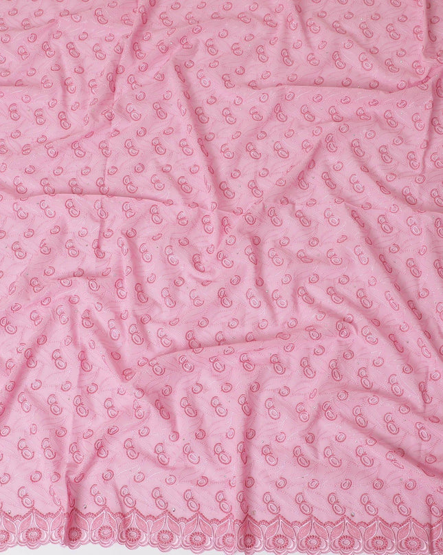 Baby pink Premium pure 100% Swiss cotton voile (Sudanese Thobe) fabric with same tone and hot pink embroidery having stone work in fancy design-D13795