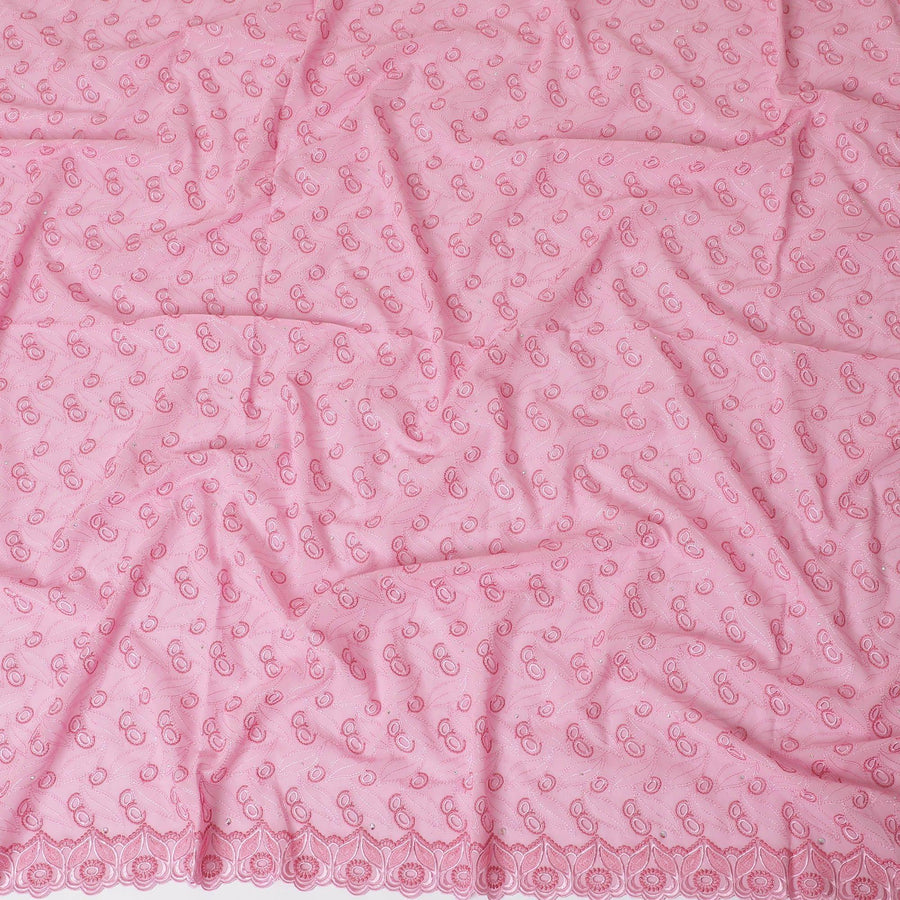 Baby pink Premium pure 100% Swiss cotton voile (Sudanese Thobe) fabric with same tone and hot pink embroidery having stone work in fancy design-D13795