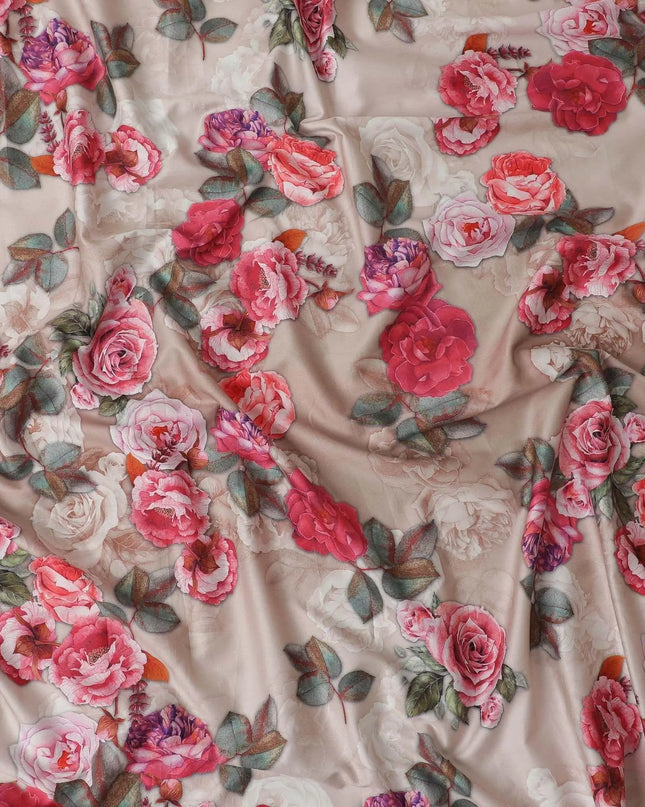 Sepia beige blended cotton lawn fabric  with multicolor print in floral design: D-5670 Regal Fabrics