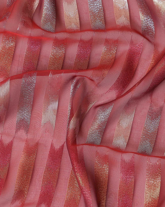 قماش شيفون من الحرير الخالص الفاخر باللون الأحمر مع لوريكس معدني متعدد الألوان بتصميم تجريدي-D10037