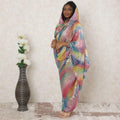 Multicolor Premium pure silk chiffon thobe with gold metallic lurex in abstract design-D14357 Regal Fabrics