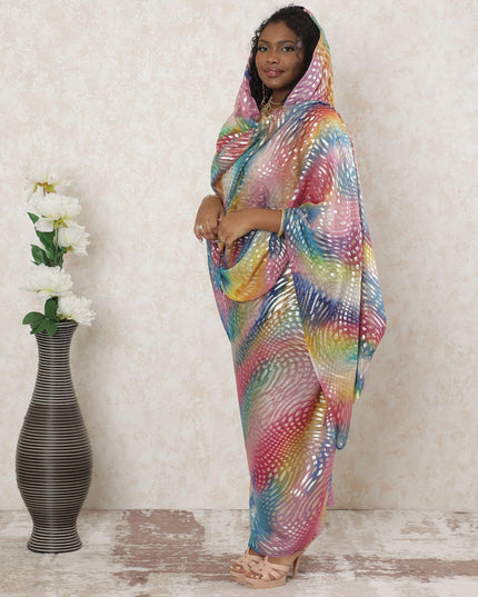 Multicolor Premium pure silk chiffon thobe with gold metallic lurex in abstract design-D14357 Regal Fabrics