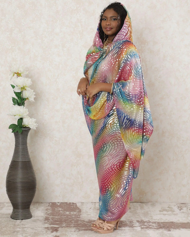 Multicolor Premium pure silk chiffon thobe with gold metallic lurex in abstract design-D14357 Regal Fabrics