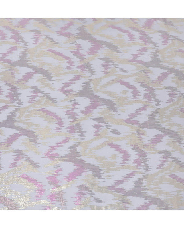 قماش شيفون من الحرير الخالص باللون الرمادي الرماد مع لوريكس معدني ذهبي ووردي بتصميم تجريدي -D12321