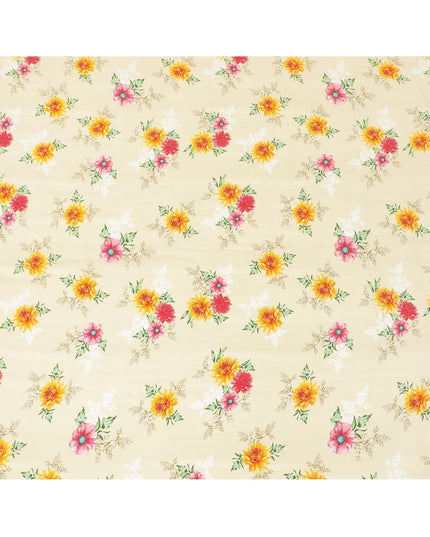Beige premium pure silk crepe fabric with multicolor print in floral design-D9397