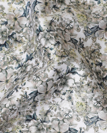 Off white cotton satin fabric with multicolor print in Floral design-D11929 Regal Fabrics
