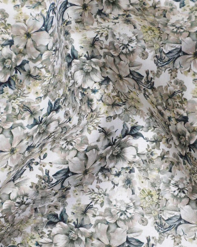 Off white cotton satin fabric with multicolor print in Floral design-D11929 Regal Fabrics