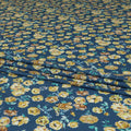 Turkish blue Premium Spanish 100% Cotton with sea green, off white and mustrad yellow print in floral design-D9236 Regal Fabrics