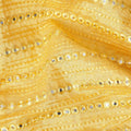 Mustard yellow premium silk brocade fabric with same tone embroidery having mirror work in fancy design-D12458 Regal Fabrics
