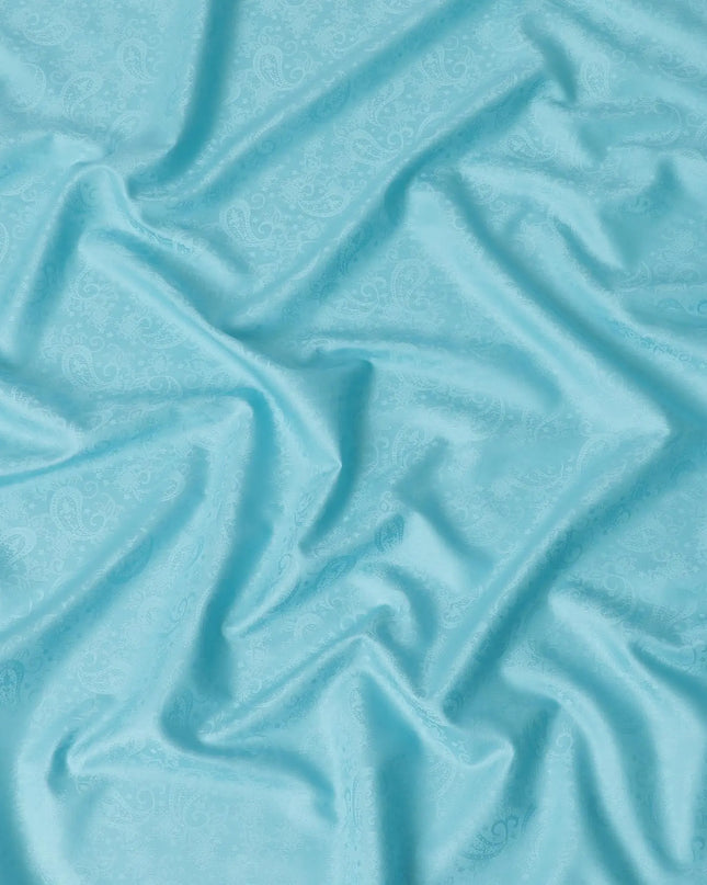 Electric blue cotton satin fabric in self design having same tone jacquard-D6824 Regal Fabrics