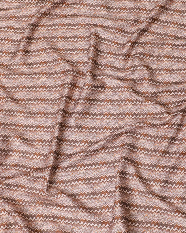 قماش ساتان قطني بني مع طباعة متعددة الألوان بتصميم تجريدي-D15453