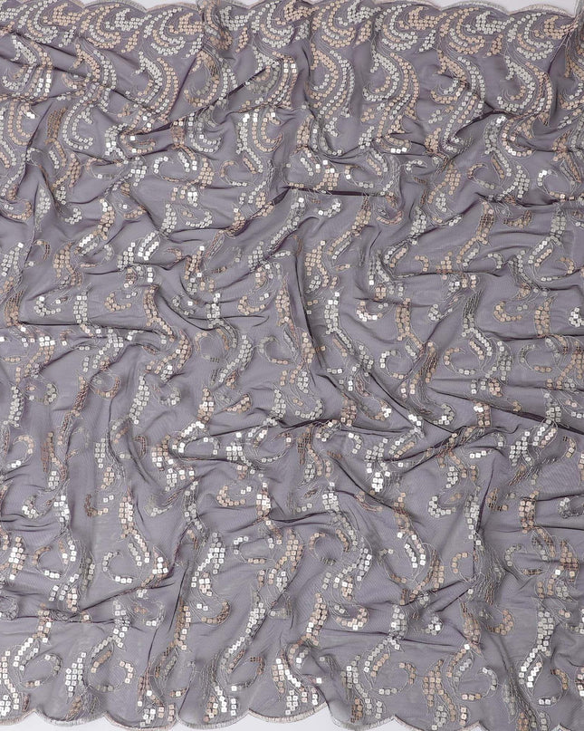 Dark plum nylon tulle fabric with copper and silver fancy embroidery-D11765 Regal Fabrics