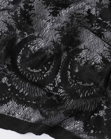 Black lace fabric with same tone embroidery in fancy design-D11789