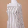 Beige nylon tulle fabric with same tone embroidery in stripe design-D9190