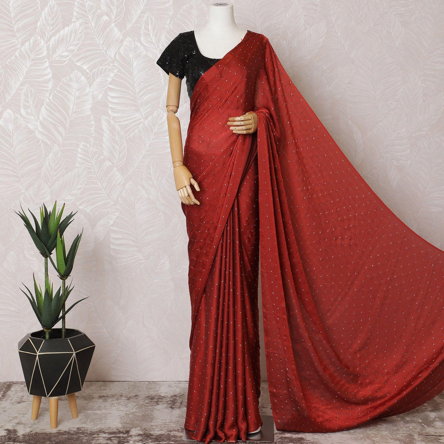 Crimson red Premium pure Changent French silk chiffon saree having stone work in fancy design-D15511