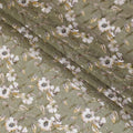 Olive green cotton voile fabric with brown, off white and mustard yellow print in floral design-D10745 Regal Fabrics