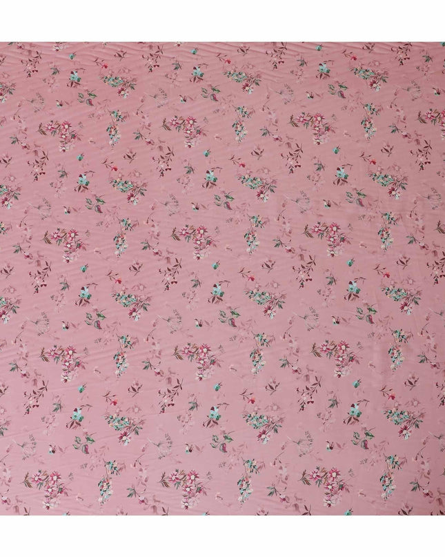 قماش ساتان صناعي وردي قرميدي مع طباعة متعددة الألوان بتصميم الأزهار-D9108
