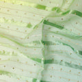 Multicolor synthetic chiffon fabric with gold stripe having same tone metallic dot foil in stripe design-D13651 Regal Fabrics