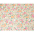 Light beige Swiss cotton voile fabric with sage green, baby pink and melon orange floral print having clip cord design-D6775
