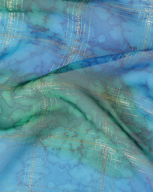 قماش شيفون من الحرير الخالص متعدد الألوان مع لوريكس معدني ذهبي بتصميم مربعات -D11403