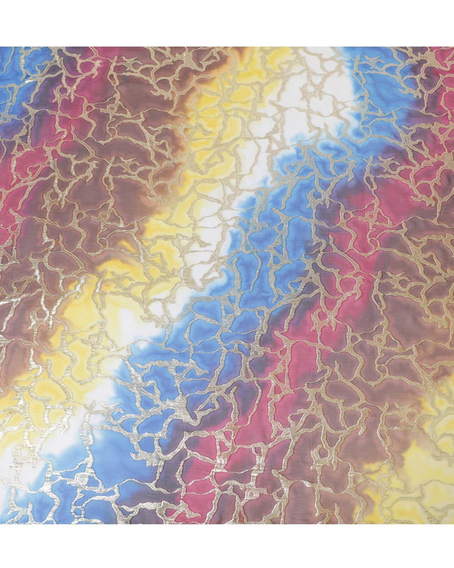 شيفون من الحرير الخالص متعدد الألوان مع لوريكس معدني ذهبي بتصميم تجريدي -D11365