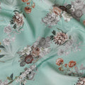 Turquoise green synthetic crepe fabric with multicolor print having stone work in floral design-D15313 - Regal Fabrics