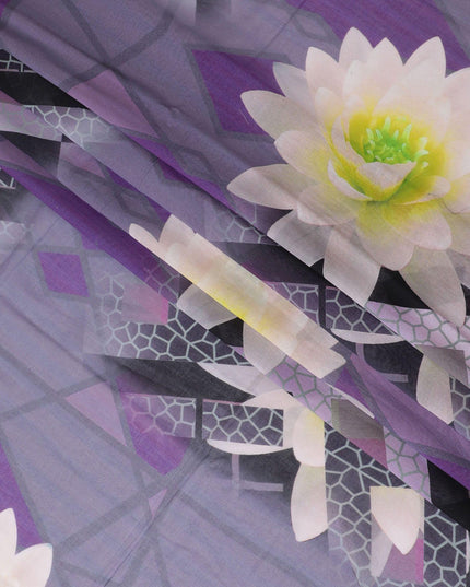 ثوب فوال من القطن الفاخر باللون الأرجواني مع طباعة متعددة الألوان بتصميم الأزهار-D11608