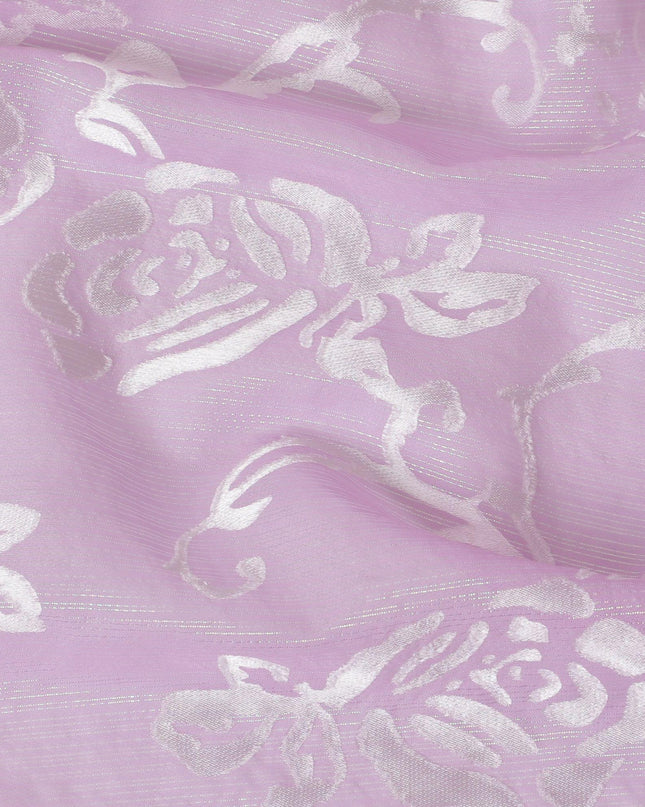 Lavender Premim pure silk chiffon fabric with silver jacquard in floral design-D15325