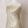 Gold nylon tulle fabric with same tone embroidery having stone work in fancy design-D14746