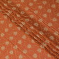 Rusty orange Premium pure 100% Swiss cotton voile (Sudanese Thobe) fabric with mustard yellow and gold embroidery having stone work in floral design-D13564
