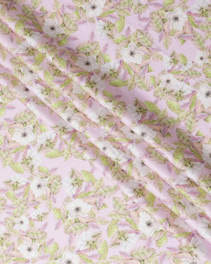 Light pink cotton satin fabric with multicolor print in floral design-D15264